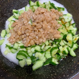 食感最高！きゅうりと納豆とろろのもち麦サラダ